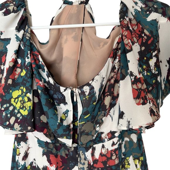 BCBG MaxAzria Green/Multicolor Print Kelly Ruffled Off-The-Shoulder Dress Size 0 - Picture 6 of 9